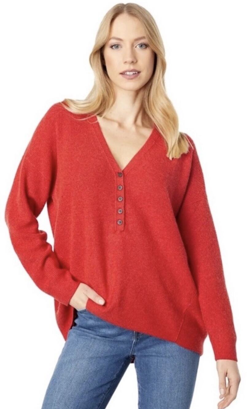 Madewell Asherton Wool Alpaca Blend Red Waffle Knit Henley Sweater Womens Medium
